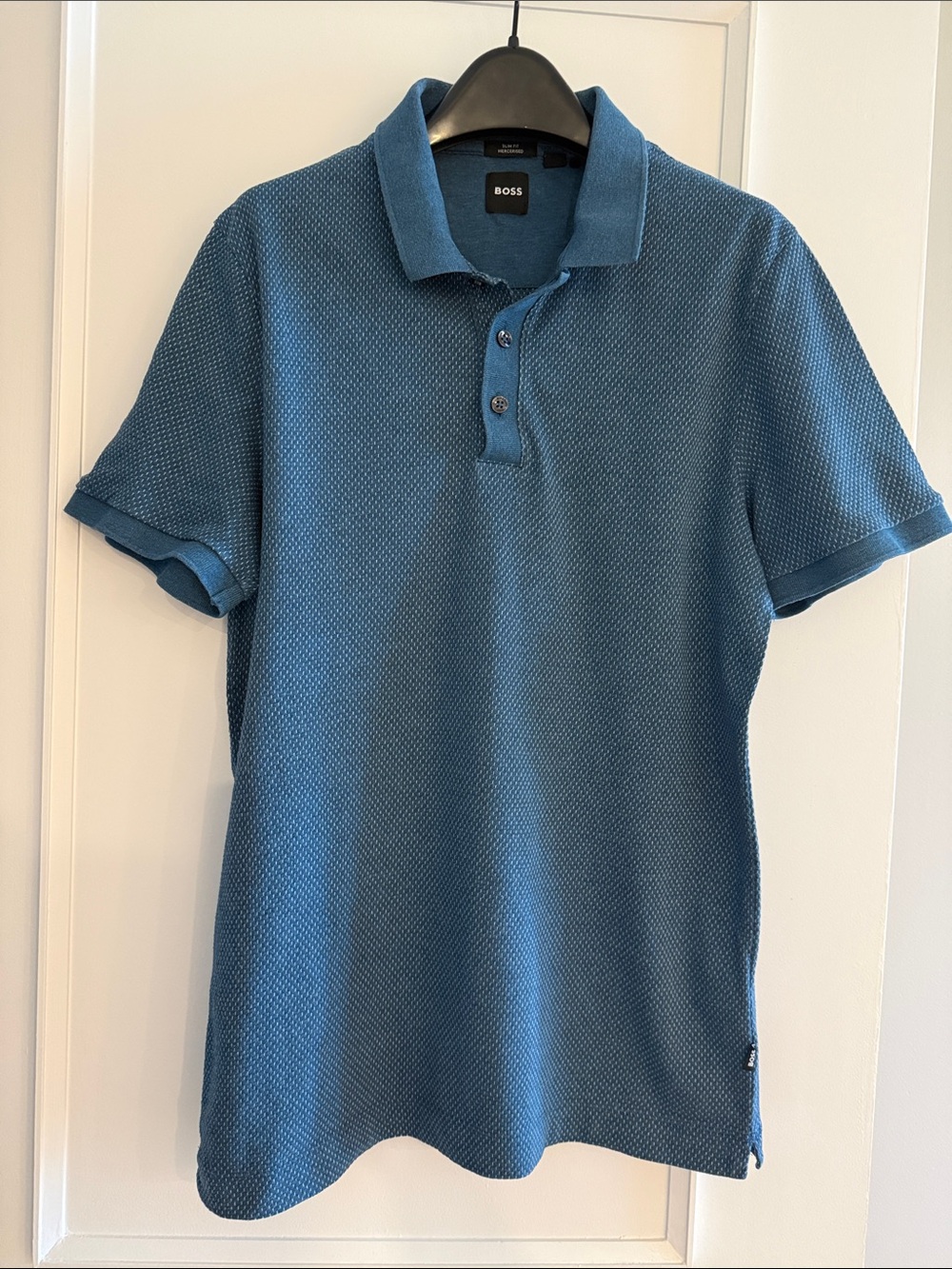 BOSS Boys Blue Textured Polo sz S good condition